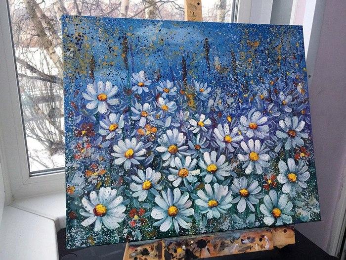 Oil painting Daisies - My, Oil painting, Chamomile, Saint Petersburg, Artist, Painting, Painting, Canvas, 