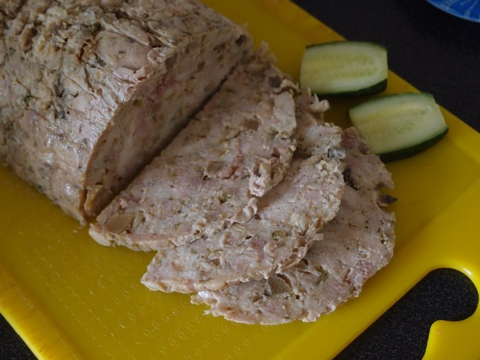 Homemade ham with turkey and mushrooms - My, , , Ham