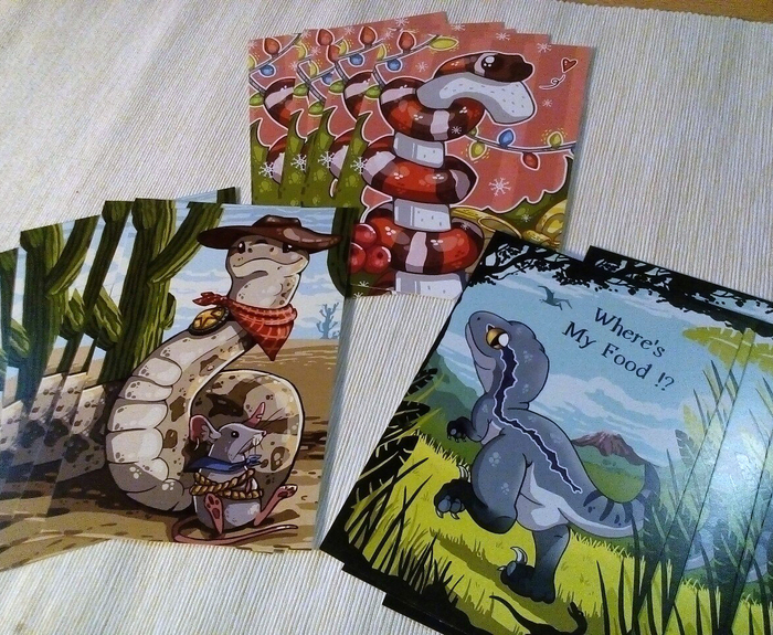 Cuteness and postcards - My, My, Postcards, Dinosaurs, Snake, Longpost, Postcard