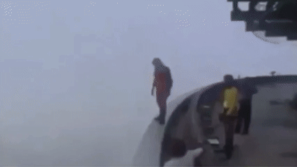 Watch until the end - GIF, The fall, Base jumping, Suddenly, , Trampoline, Height, Fog