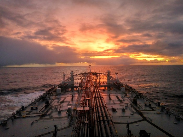 Dawn in the sea - My, dawn, Sea, Tanker