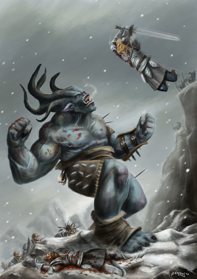 Серый Страж против огра.