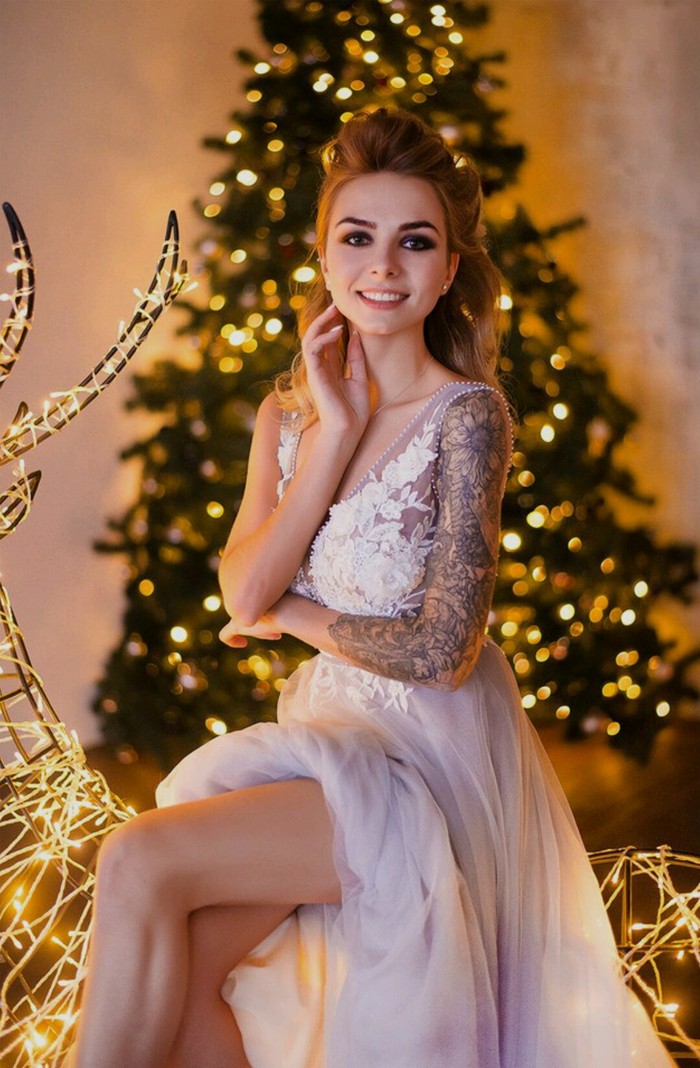 New Year - The photo, Girls, Tattoo, The dress, New Year, Bride, Smile, Christmas