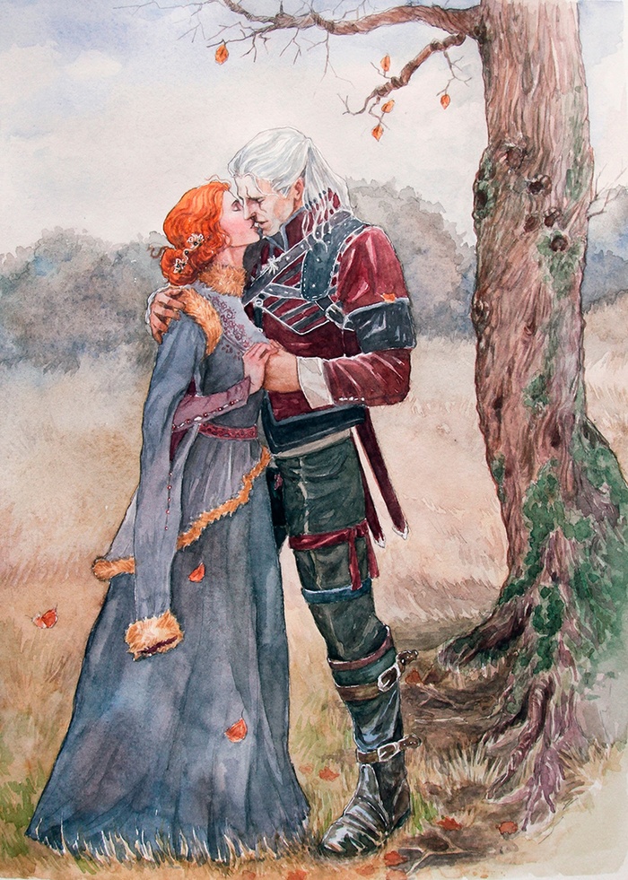 Witcher and Triss art - Witcher, Witcher Art, Geralt of Rivia