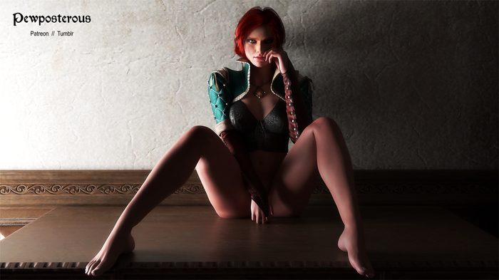 Triss Merigold by Pewposterous (censored version) - Triss Merigold, The Witcher 3: Wild Hunt, Witcher, 3D graphics, 