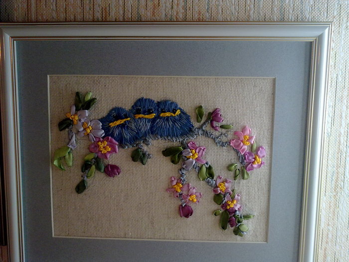 Birds on a branch - My, Birds, Needlework, Needlework without process