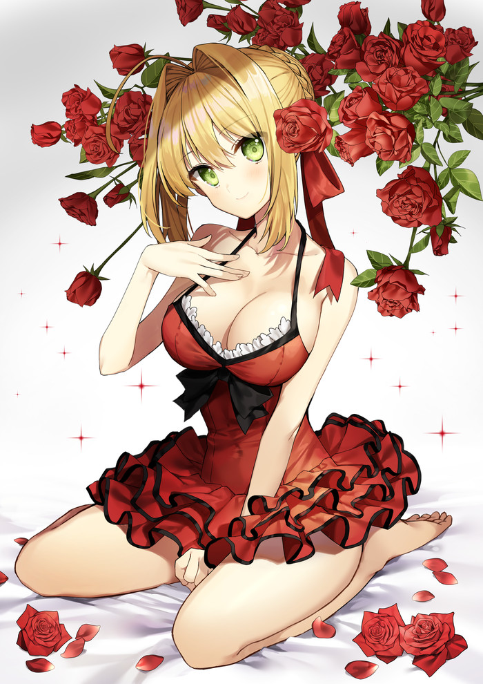 Rose - Anime Art, Fate, Fate-Extra, Nero Claudius, Платье, Юбка