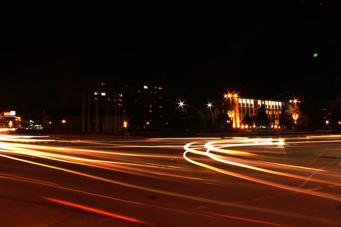 Night in the city center - My, Night, Light, The photo, Town, Auto