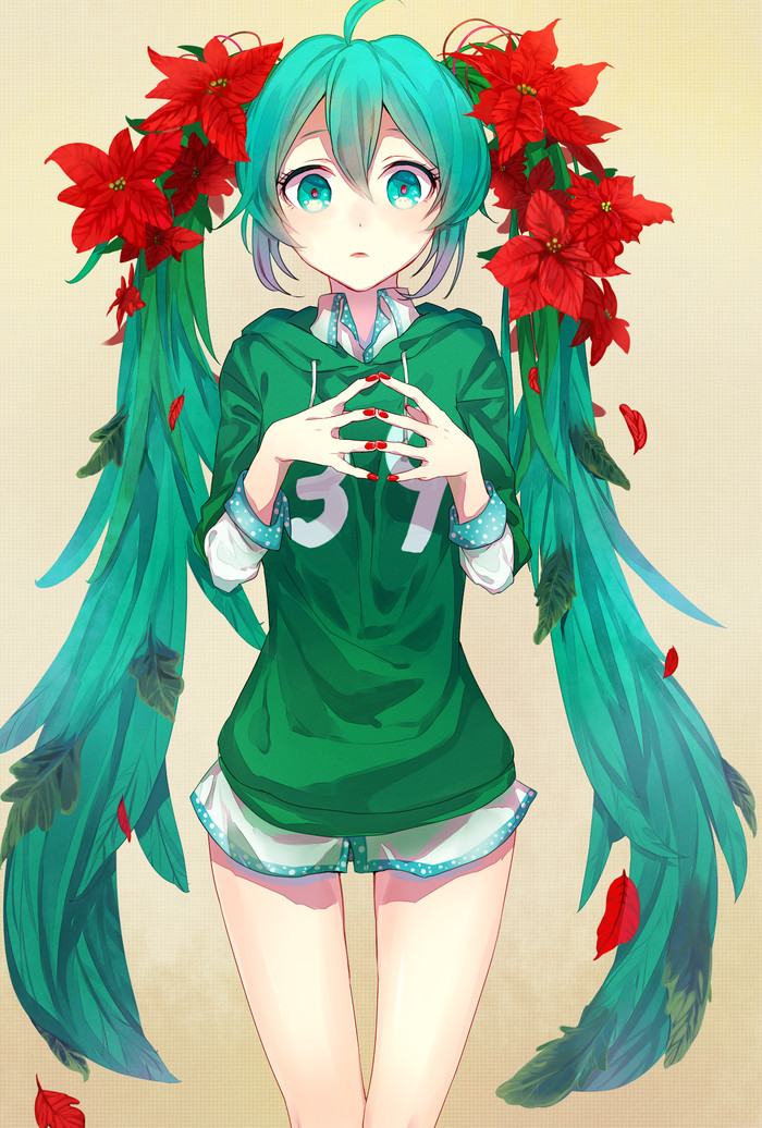 Poinsettia - Anime, Anime art, Vocaloid, Not anime, Hatsune Miku