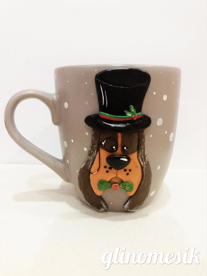 Dog mug - My, Кружки, Dog, Polymer clay, Handmade, Needlework, Needlework without process, Polymer clay, Handmade, Longpost