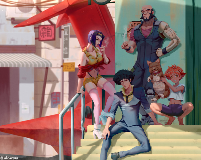 Cowboy bebop - Anime art, Anime, Cowboy bebop, Spike spiegel, Faye valentine, Jet Black, Whoareuu, Radical Edward