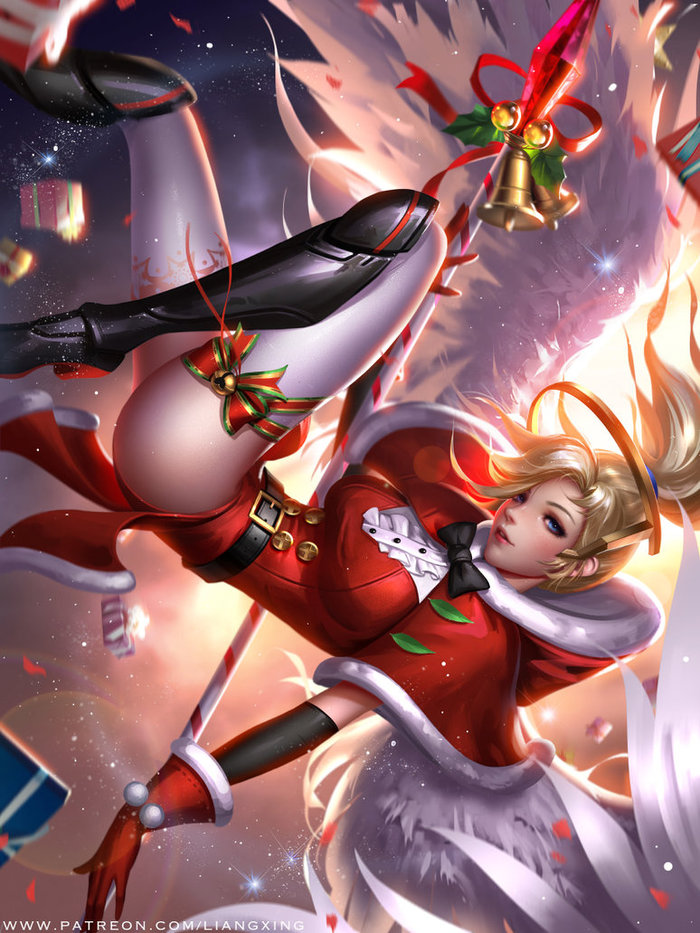 Christmas Mercy - Deviantart, Art, Drawing, Games, Overwatch, Mercy, Liang xing