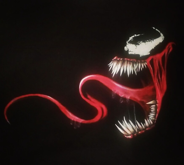 Venom - My, My, Painting on fabric, Painting, Acrylic, Needlework without process, Longpost, Handmade, Handmade