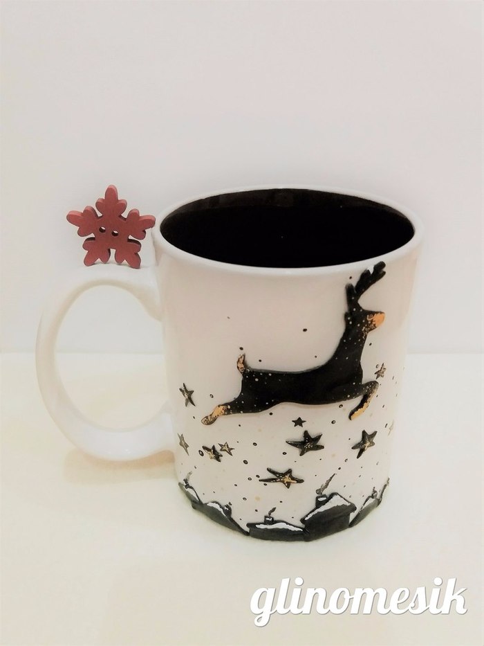 Mug with a deer - My, Кружки, Deer, Polymer clay, Handmade, Needlework, Needlework without process, Polymer clay, Handmade, Longpost, Deer