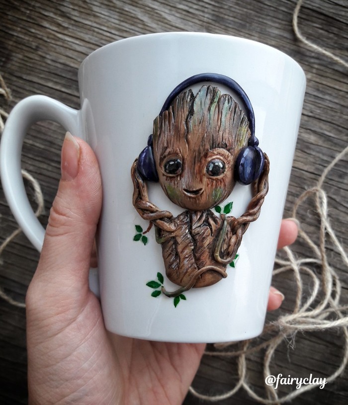 I am Gruuut! - My, Groot, Guardians of the Galaxy, Polymer clay, Handmade, Кружки, Longpost