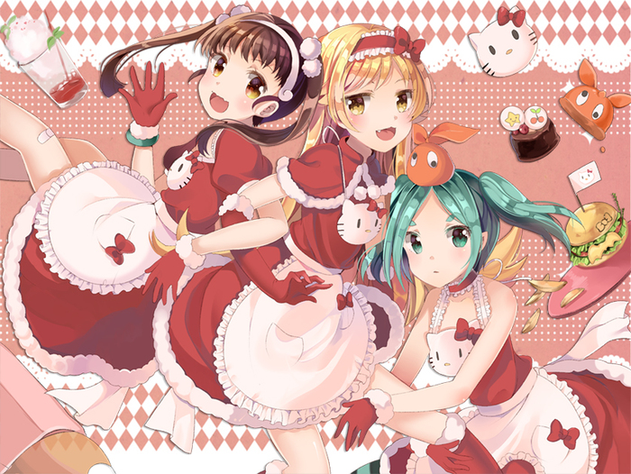 Merry christmas - Anime, Anime art, Monogatari series, Shinobu oshino, Hachikuji Mayoi, Yotsugi ononoki