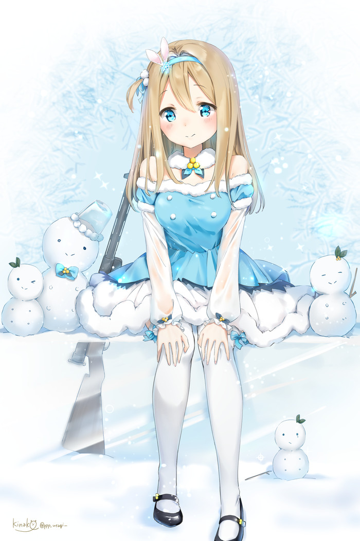 Suomi snowman - Anime art, Girls frontline, Suomi kp31, The dress, Stockings, Choker, snowman