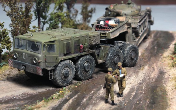 Diorama Military tractor MAZ-537G with trailer ChMZ AP-52 - Modeling, Diorama, Tractor, Longpost, Not mine