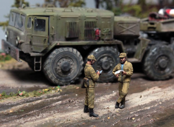 Diorama Military tractor MAZ-537G with trailer ChMZ AP-52 - Modeling, Diorama, Tractor, Longpost, Not mine