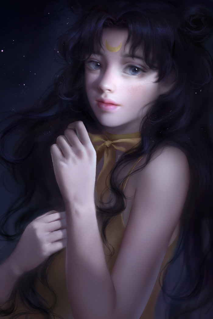 Moon. - moon, Portrait, Girls, Art, 2D