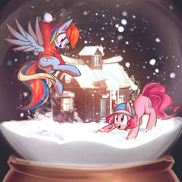 Snowball Fight by mirroredsea - My Little Pony, Rainbow Dash, Pinkie Pie, Mirroredsea