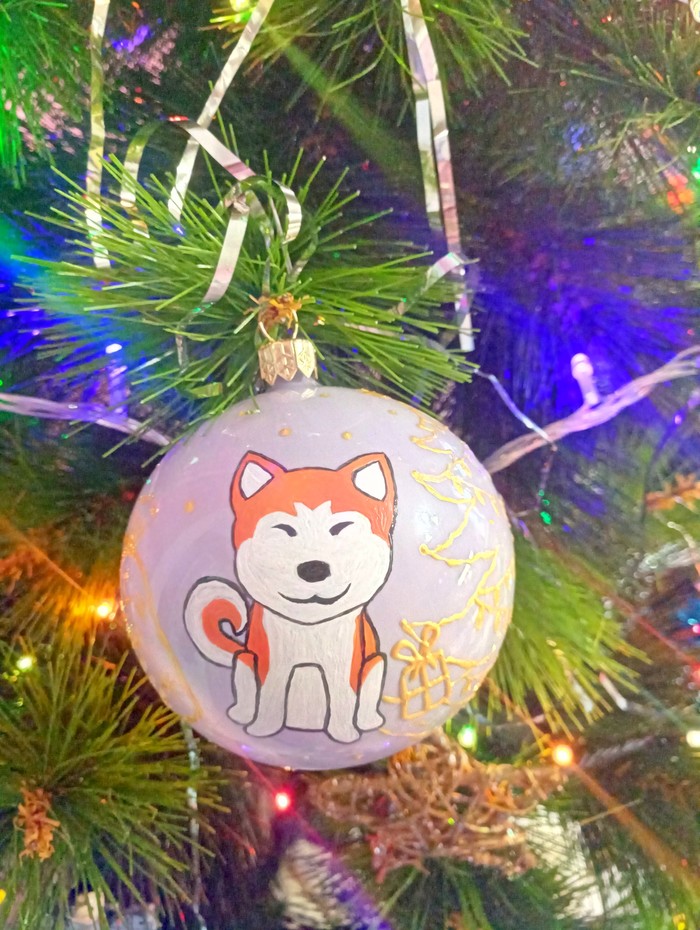 Christmas balls Akita Inu - My, Needlework without process, Akita inu, New Year, Christmas decorations, Painting on glass, Handmade, Longpost