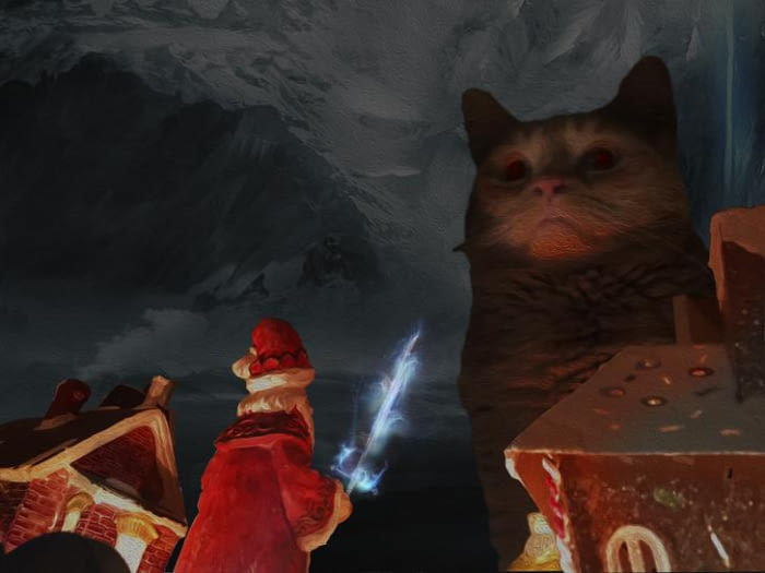 This evil santa cat gets what he deserves - cat, , Photoshop, New Year, Longpost