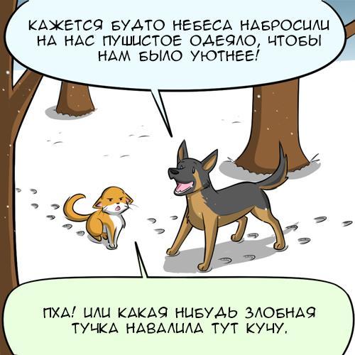 Snow - My, Translation, Comics, GIF with background, Kat swenski, cat, GIF, Longpost, Dog