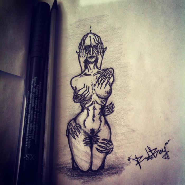 One of the old drawings - NSFW, My, Serials, , Horror, Drawing, Pencil, Pen, Self-taught