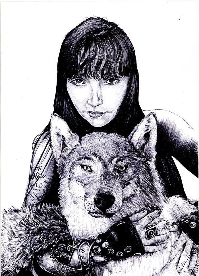 Wolf - My, Portrait, Black pen, WHATMAN