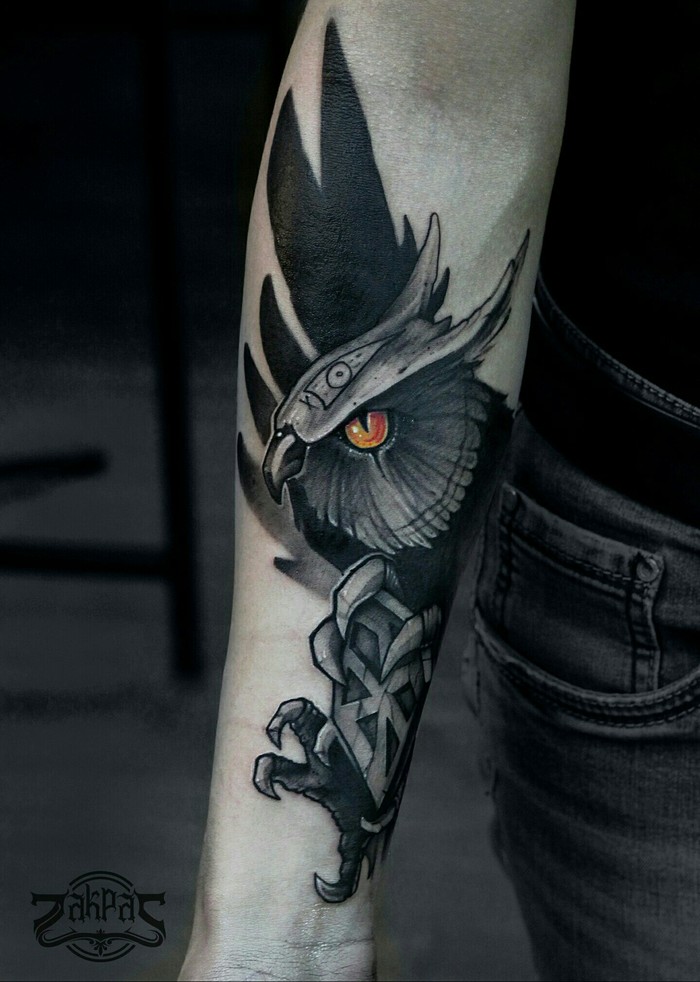 Decided to treat myself to the new year :3 - My, Tattoo, Presents, New Year, Owl, Black and white, Khorne