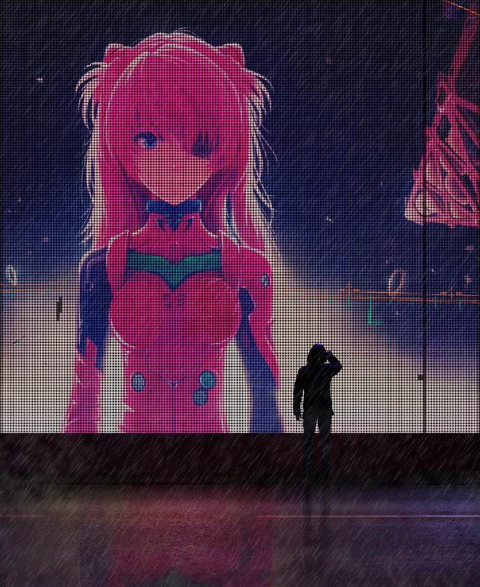 neonoir - My, Cyberpunk, Neonoir, Cyberpiter, Evangelion, Asuka langley, Collage