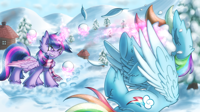 Snowball Fight My Little Pony, Ponyart, Twilight Sparkle, Rainbow Dash, Shad0w-galaxy