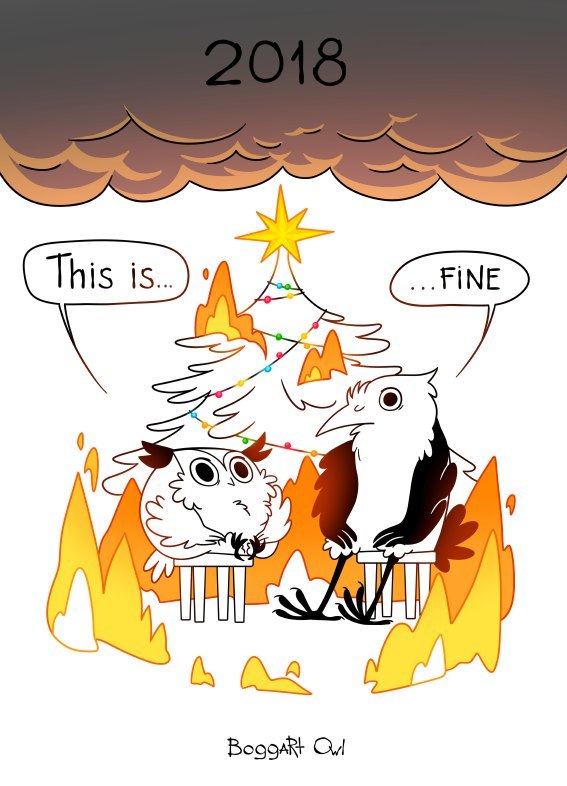 Holiday greetings. - Boggartowl, Comics, Owl, Crow, New Year, This is fine