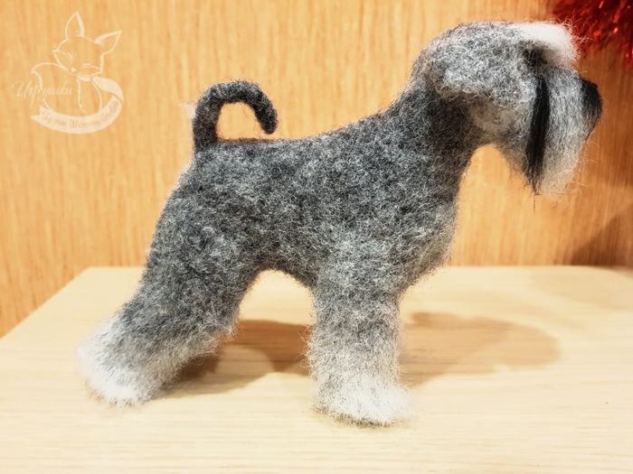 Miniature Schnauzer. Made of wool, using the technique of dry felting. Author: Maria Sherstobitova. - My, Dog, Miniature schnauzer, Dry felting, Handmade, New Year, Wallow, Handmade