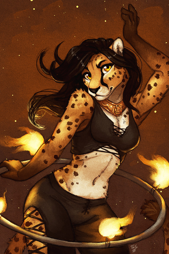 Dance with fire - Tasanko, Furry, Art, Cheetah, Fire