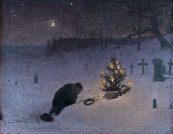 New Year's mood or when you did not find a hut on New Year's Eve - New Year, Pre-holiday mood, Painting, Cemetery, Black humor