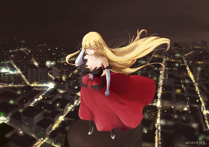 Наедине с городом... - Аниме, Anime Art, Kiss-Shot Acerola-orion Heart-under-blade, Monogatari series, Kizumonogatari