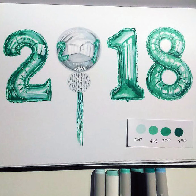 2018 (drawing with markers) - My, 2018, , New Year, Drawing, Marker, Alcohol markers