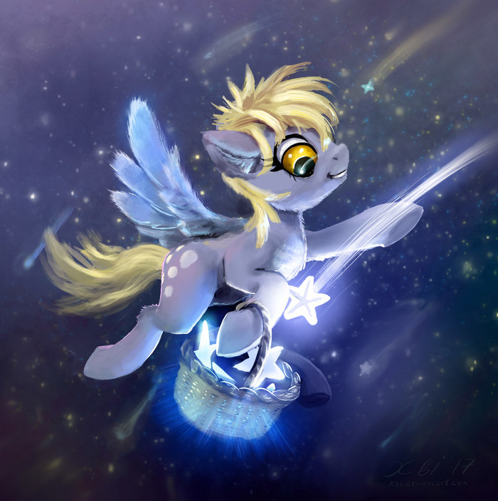 Derpy pony Collecting Stars - My Little Pony, PonyArt, Derpy Hooves, Xbi