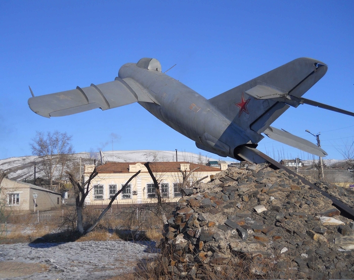 MiG-19 on the Central square of the village of Olovyannaya - My, , Mig-19, Monument