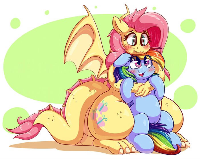 Dragony FlutterDash My Little Pony, Fluttershy, Rainbow Dash, Graphenedraws, 