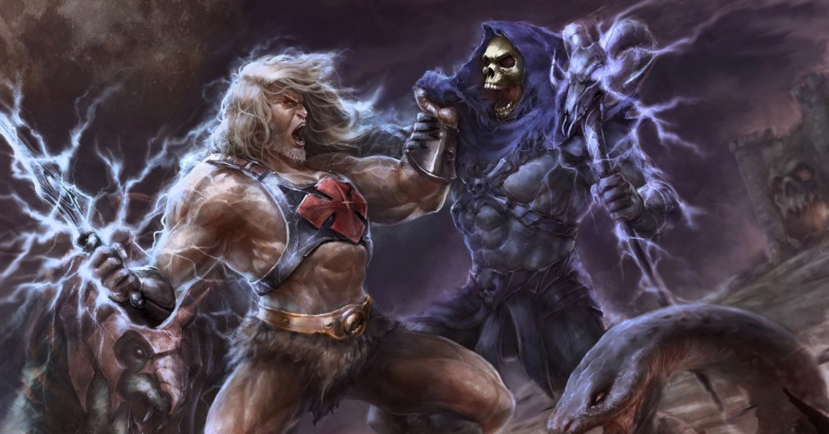 Герой борется. He man скелетор. He man vs Skeletor. Хи мен арт. Хи мен Skeletor арт.