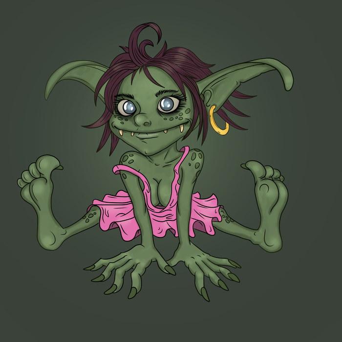 Goblin in a pack - My, Ballet Tutu, Digital drawing, Fantasy, Sketch, Creation, Characters (edit), Laziness, Goblins
