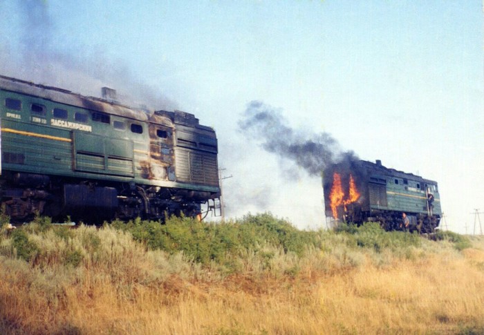 Fire in section 2TE10M-2129. - Railway, Crash, 