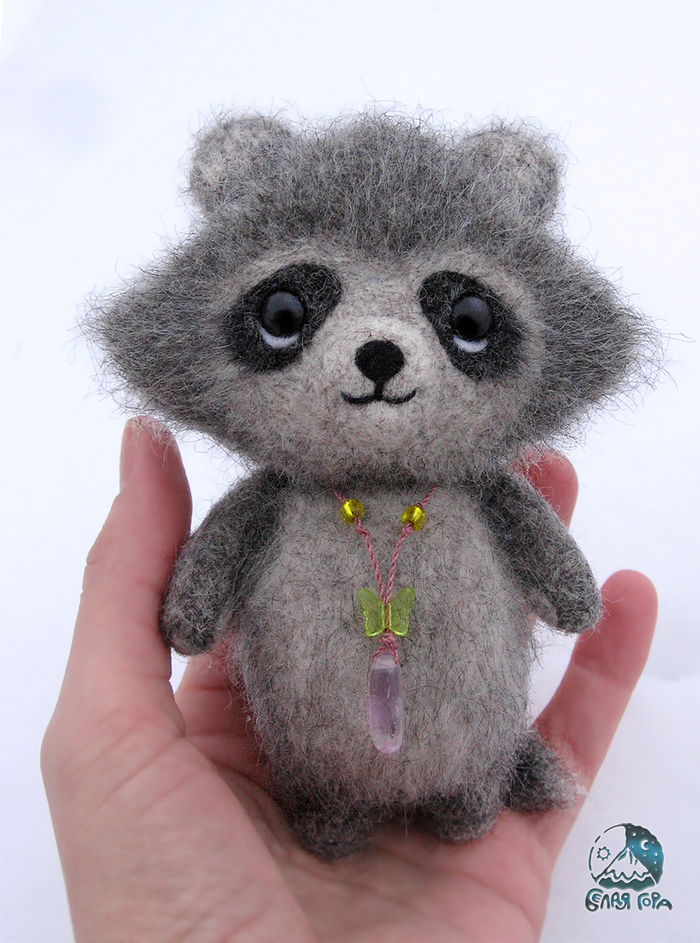 Fluffy raccoon from Altai mountains - My, Raccoon, Dry felting, Needlework without process, Toys, Author's toy, Longpost