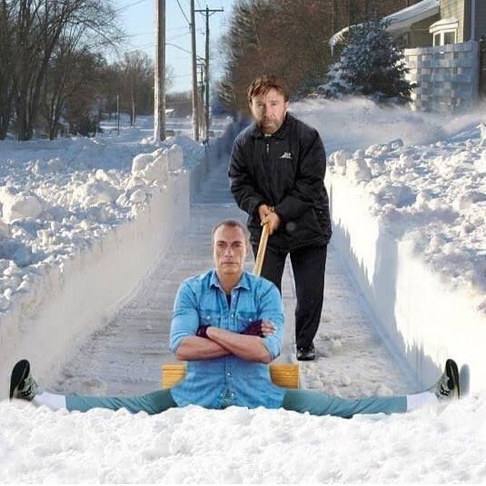 A quick way to clear snow - Cleaning, Snow, Chuck Norris, Jean-Claude Van Damme