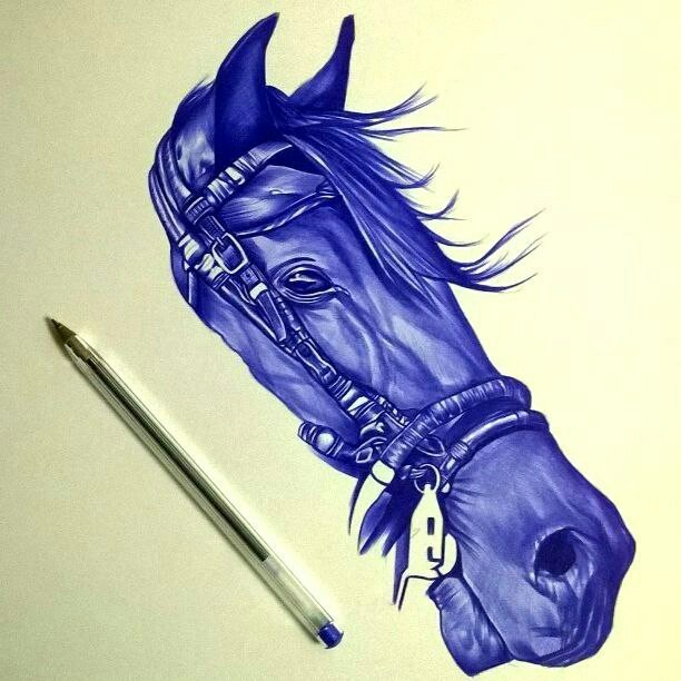 magic ballpoint pen - Drawing, Horses, Pen drawing, Longpost