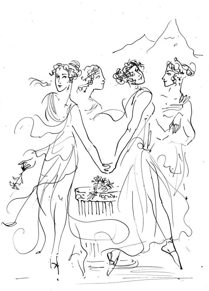 When they chipped in for a good cake - Girls, Cake, Drawing