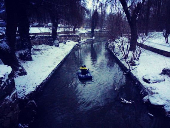 Winter swim) - Crimea, Simferopol, Salgir, Swimming on the river, Inflatable mattress, Swimming